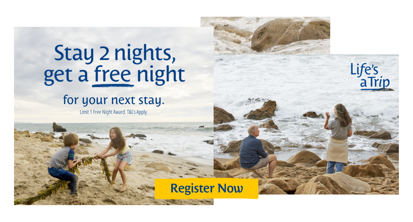 Stay 2 nights, get a free night for your next stay.