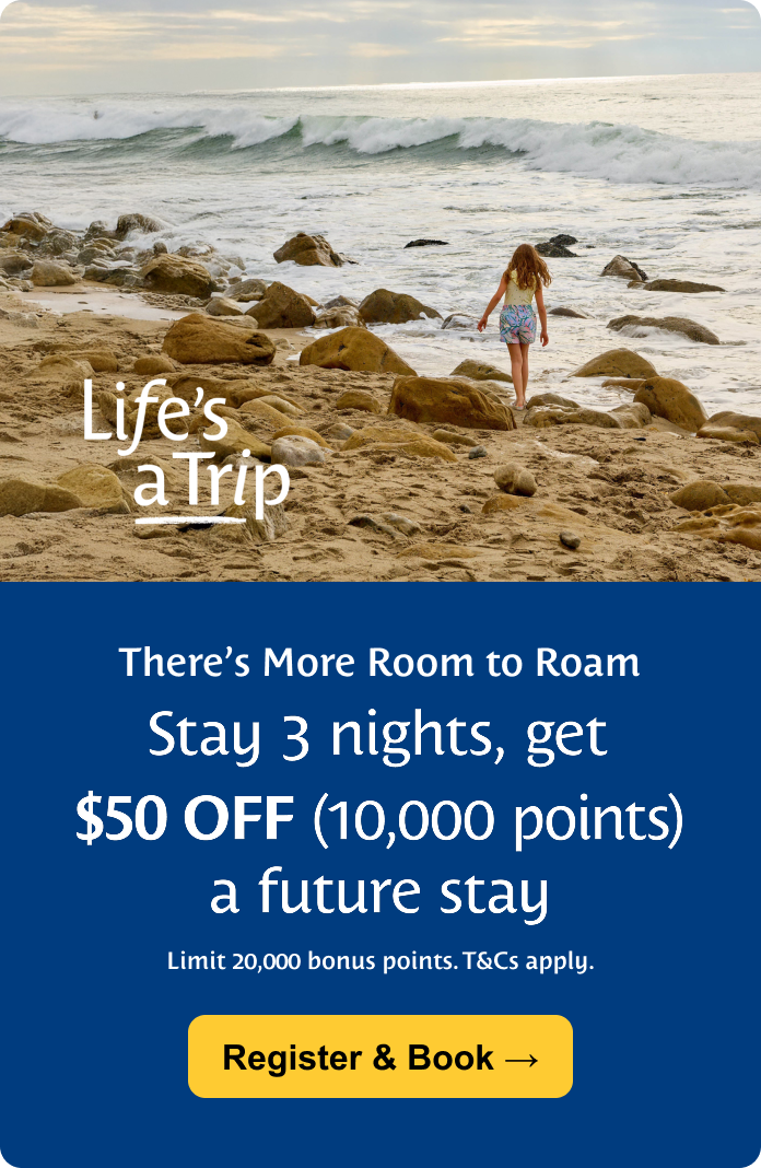 Stay 3 nights, get $50 OFF (10,000 points) a future stay.